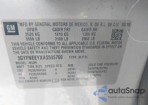 2010 Cadillac Srx Performance Collection из США, поврежденный, VIN 3GYFNEEYXAS595760